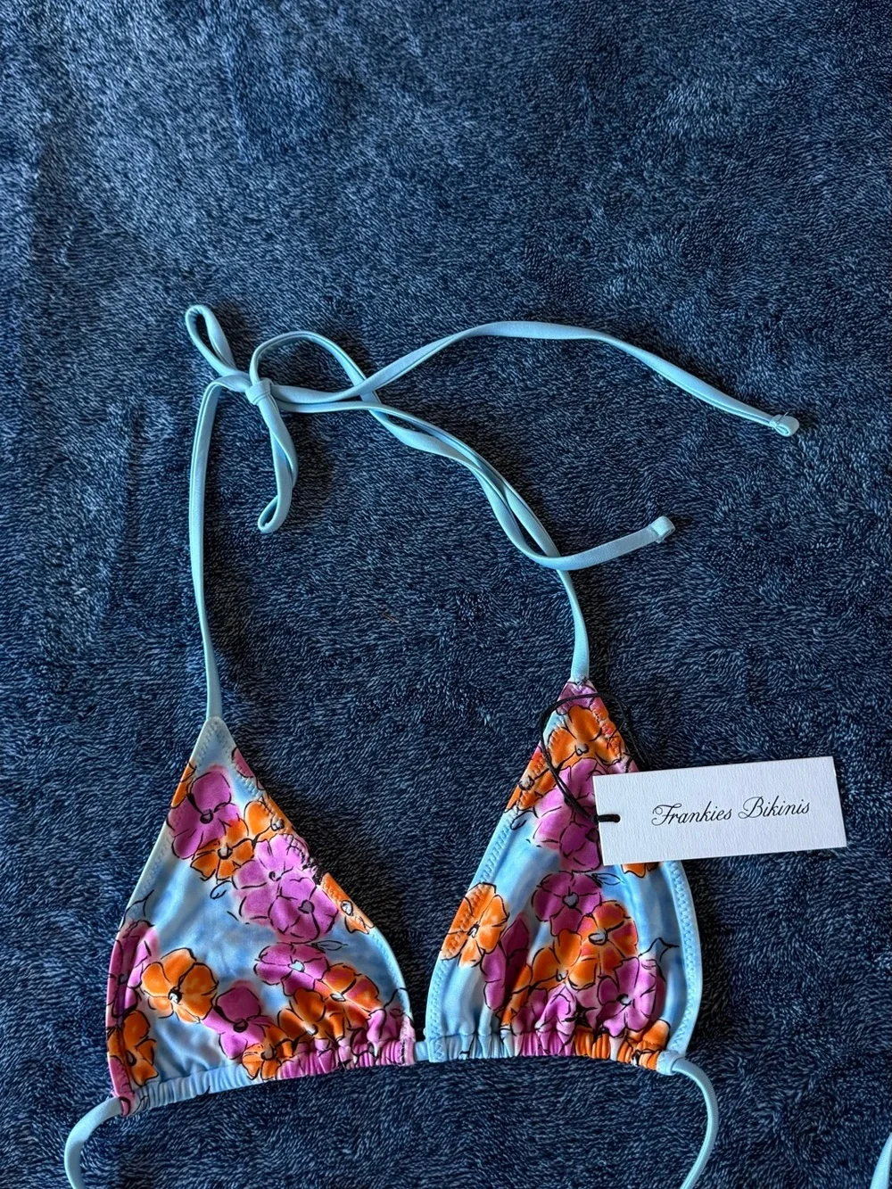 NWT Frankies Bikinis Nick Satin Triangle Bikini Top in Color Me👙🩵🩷🧡🌸